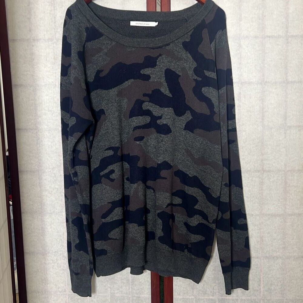 Stitches & Stripes Wynona  Gray Blue Camo Cotton Blend Sweater Size Large‎